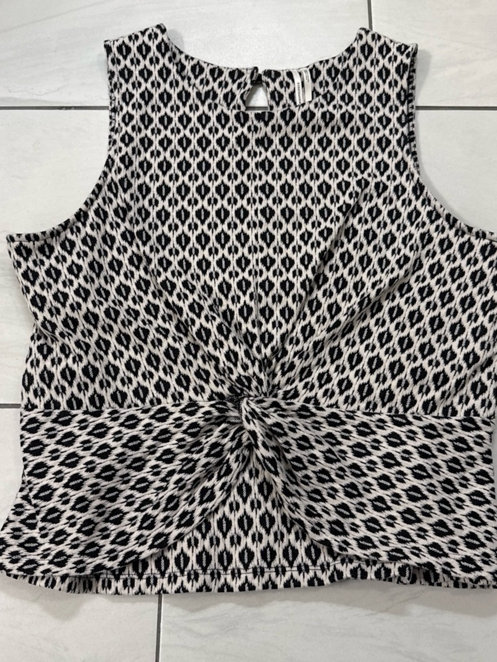 Anthropologie Black and White Knitted Twist-Front Tank